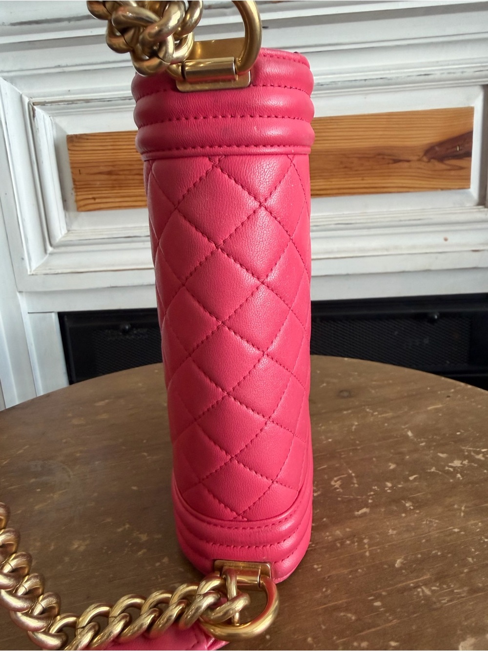 CHANEL Hot Pink Quilted Lambskin Small Boy bag Crossbody with Gold Hardware - Picture 8 of 16